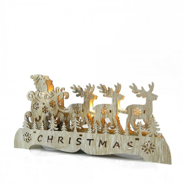Χριστουγεννιάτικο Ξύλινο Διακοσμητικό Έλκηθρο, με Άγιο Βασίλη και 4 LED (22cm)